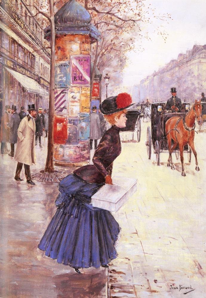Jean Beraud Jeune femme traversant le boulevard